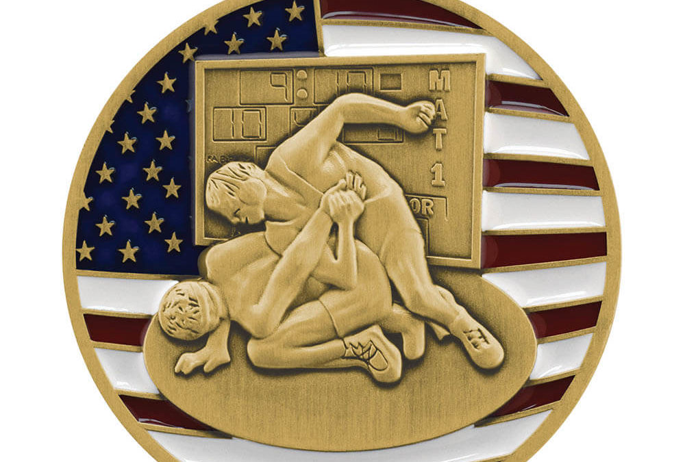 2 3/4 Wrestling Patriotic Medal in Gold