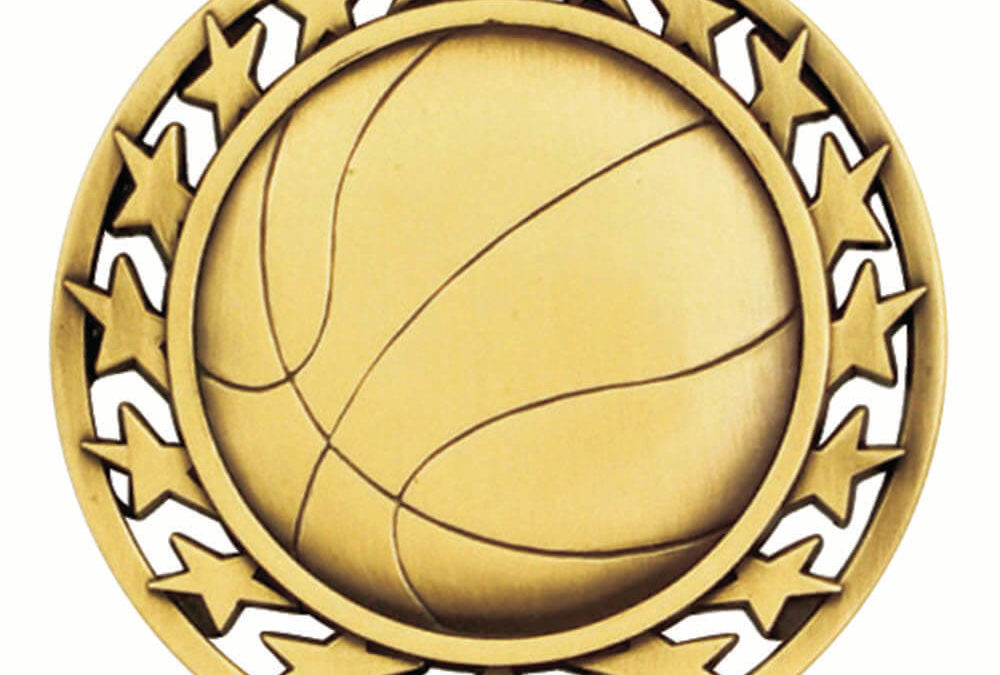 2 1/2″ Star Medal BASKETBALL in Gold