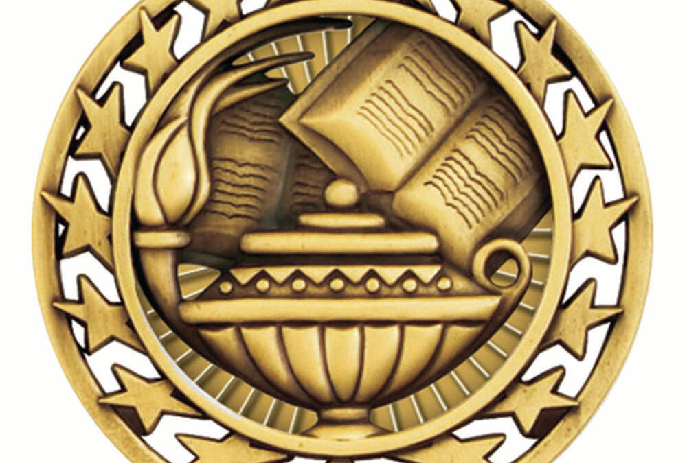 2 1/2″ Star Medal BOOK & LAMP in Gold